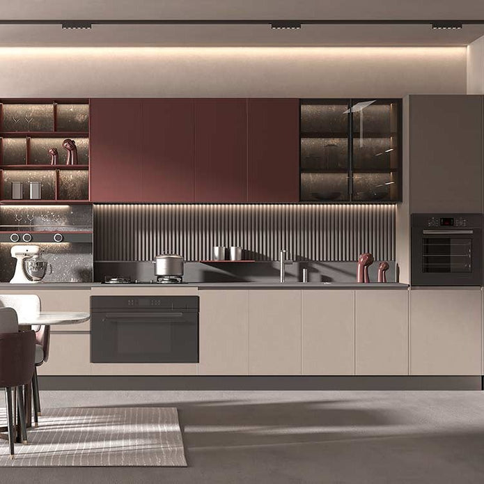 High End One Line Shape Stainless Steel Kitchen Cabinet - Waterproof, Modern Minimalist