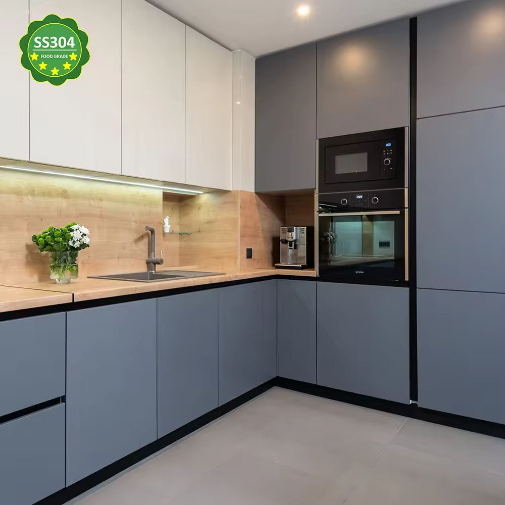 Modern Customizable U Shaped Stainless Steel Kitchen Cabinet - Shock Resistance, Apartment