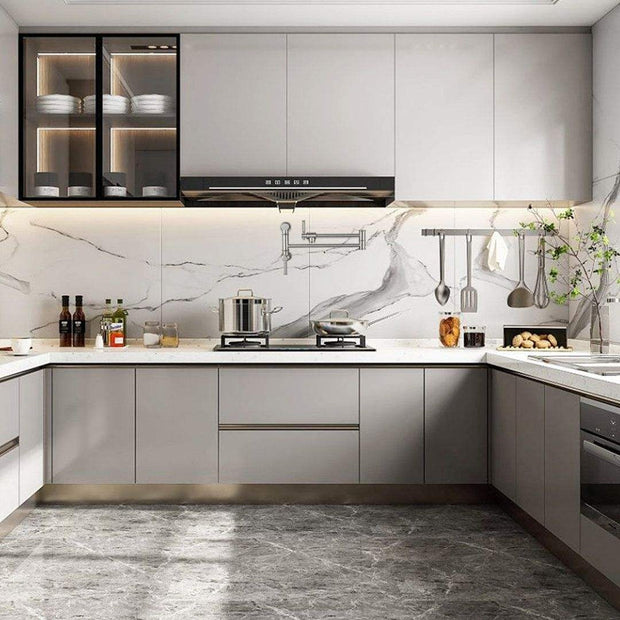 High End U Shaped Stainless Steel Kitchen Cabinet Set - Moisture Resistant, Low Maintenance