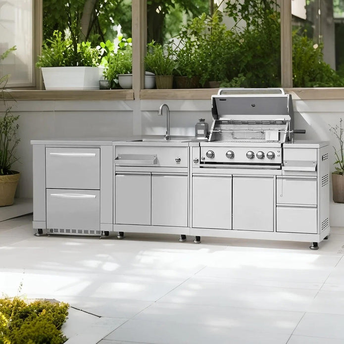 Modern Design Modular Stainless Steel Outdoor Kitchen Appliances Mildew Proof For Courtyard