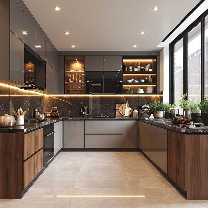 Custom U Shaped 304 Stainless Steel Kitchen Cabinet Set - Mildew Proof, Durable