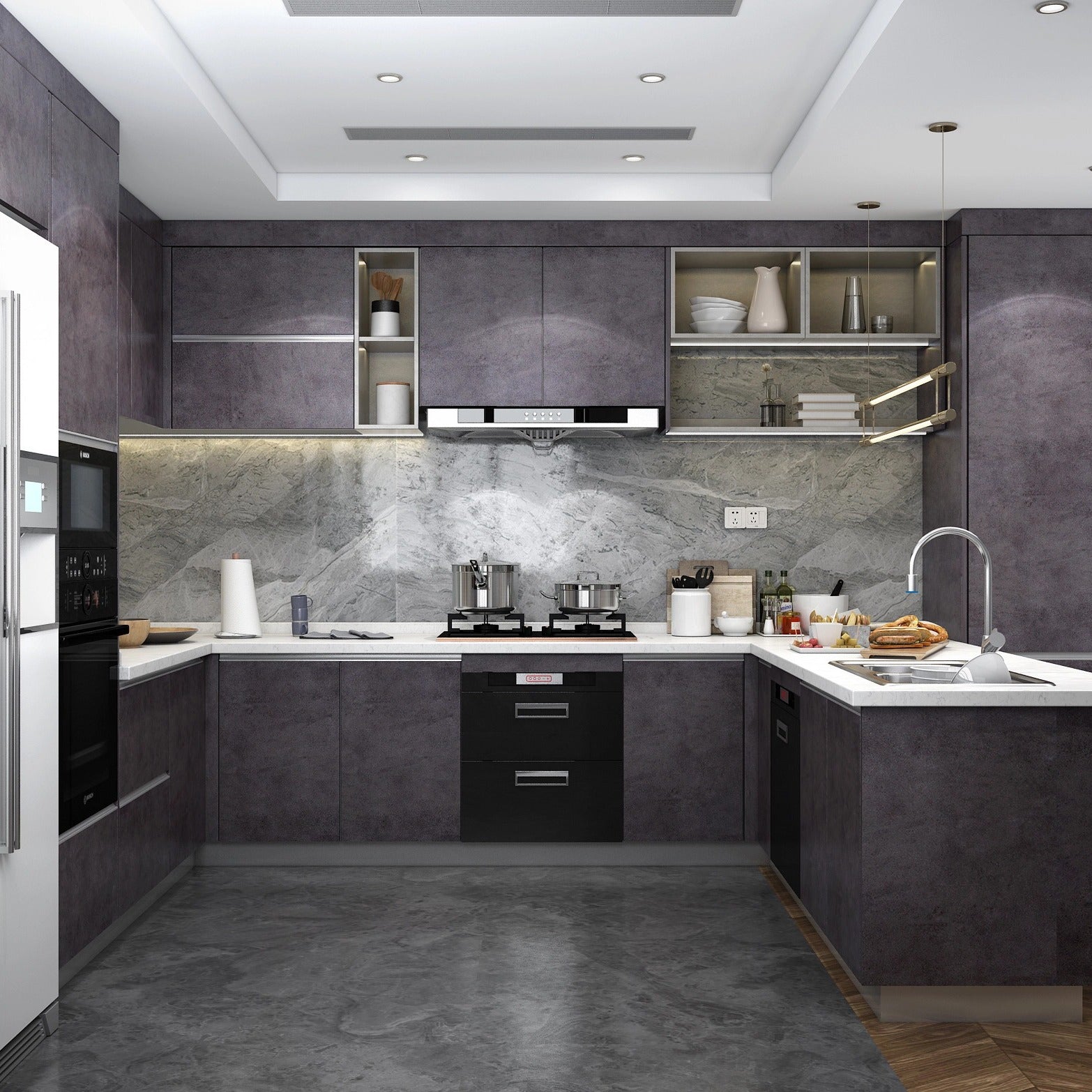 European Style U Shaped Stainless Steel Kitchen Cabinet - Shock Resistance, Modern Design