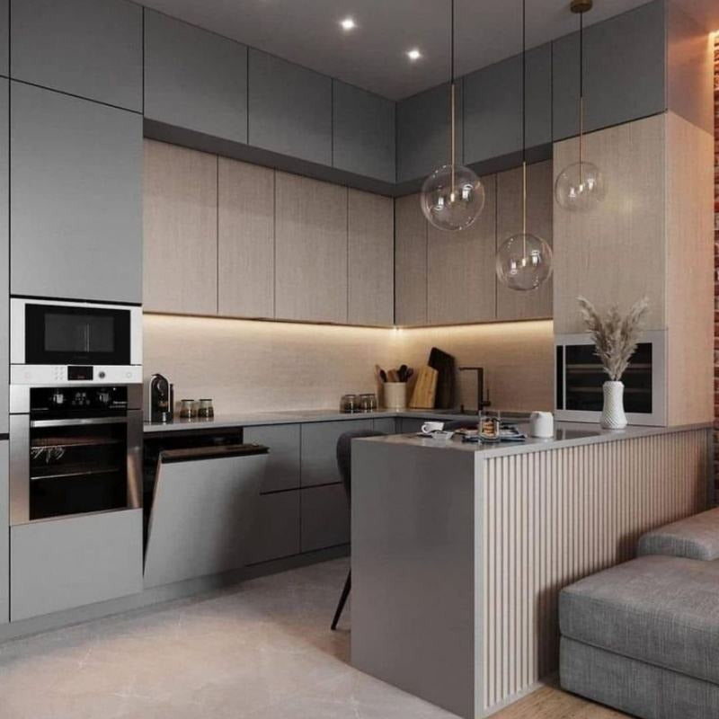 High End U Shaped Stainless Steel Kitchen Cabinet Set - Moisture Resistant, Low Maintenance
