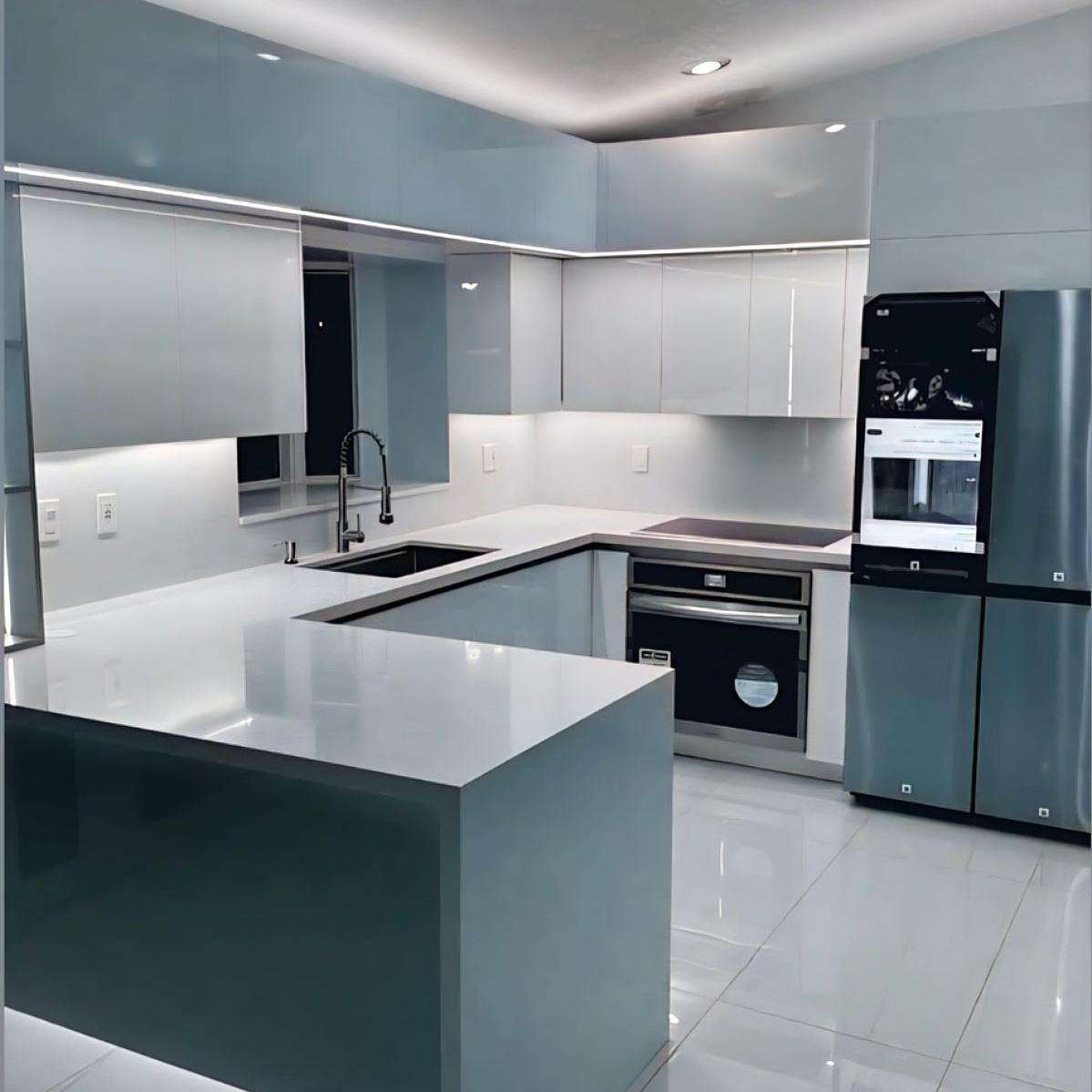 High End U Shaped Stainless Steel Kitchen Cabinet Set - Moisture Resistant, Low Maintenance