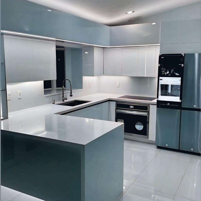High End U Shaped Stainless Steel Kitchen Cabinet Set - Moisture Resistant, Low Maintenance