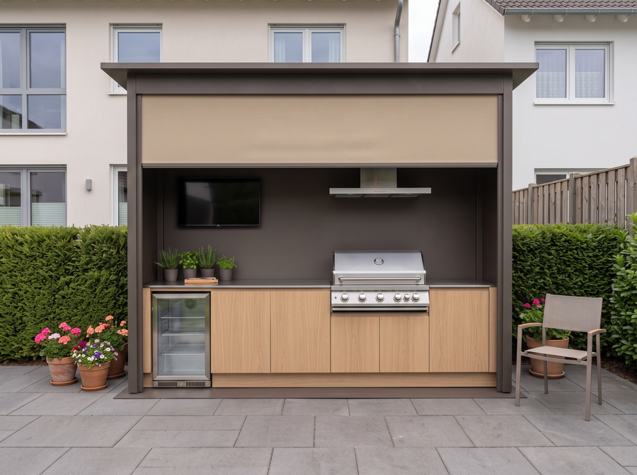 Outdoor kitchen for compact patio and courtyard