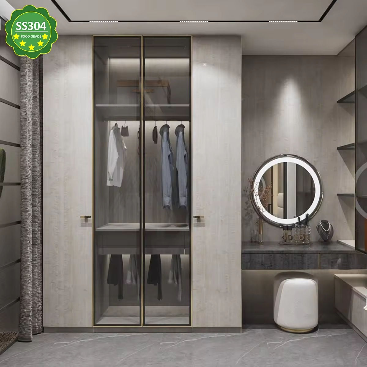 Women’s Zone Design Built-in Stainless Steel Wardrobe For Master Bedroom