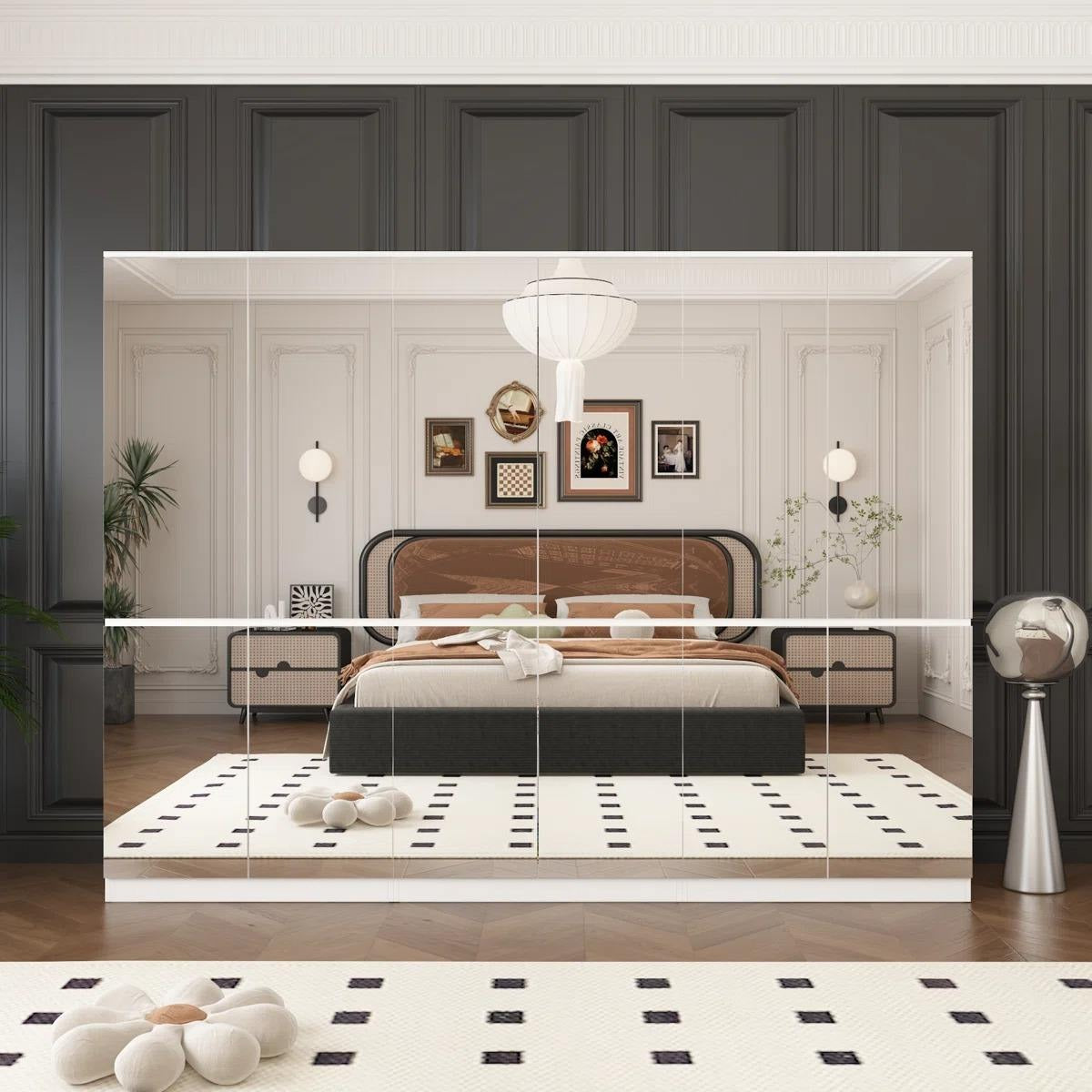 Glass Door And Stainless Steel Body Combination Wardrobe For Master Bedroom