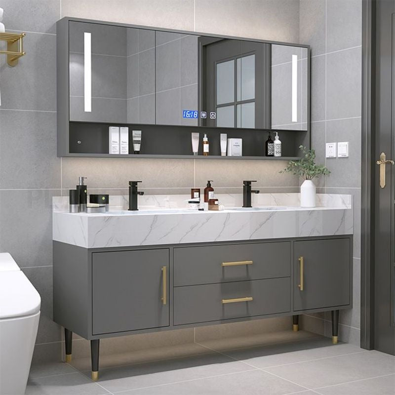 For Guest Bathroom Floor Mounted SS304 Stainless Steel Bathroom Cabinet Environmental Protection With Medicine Cabinet