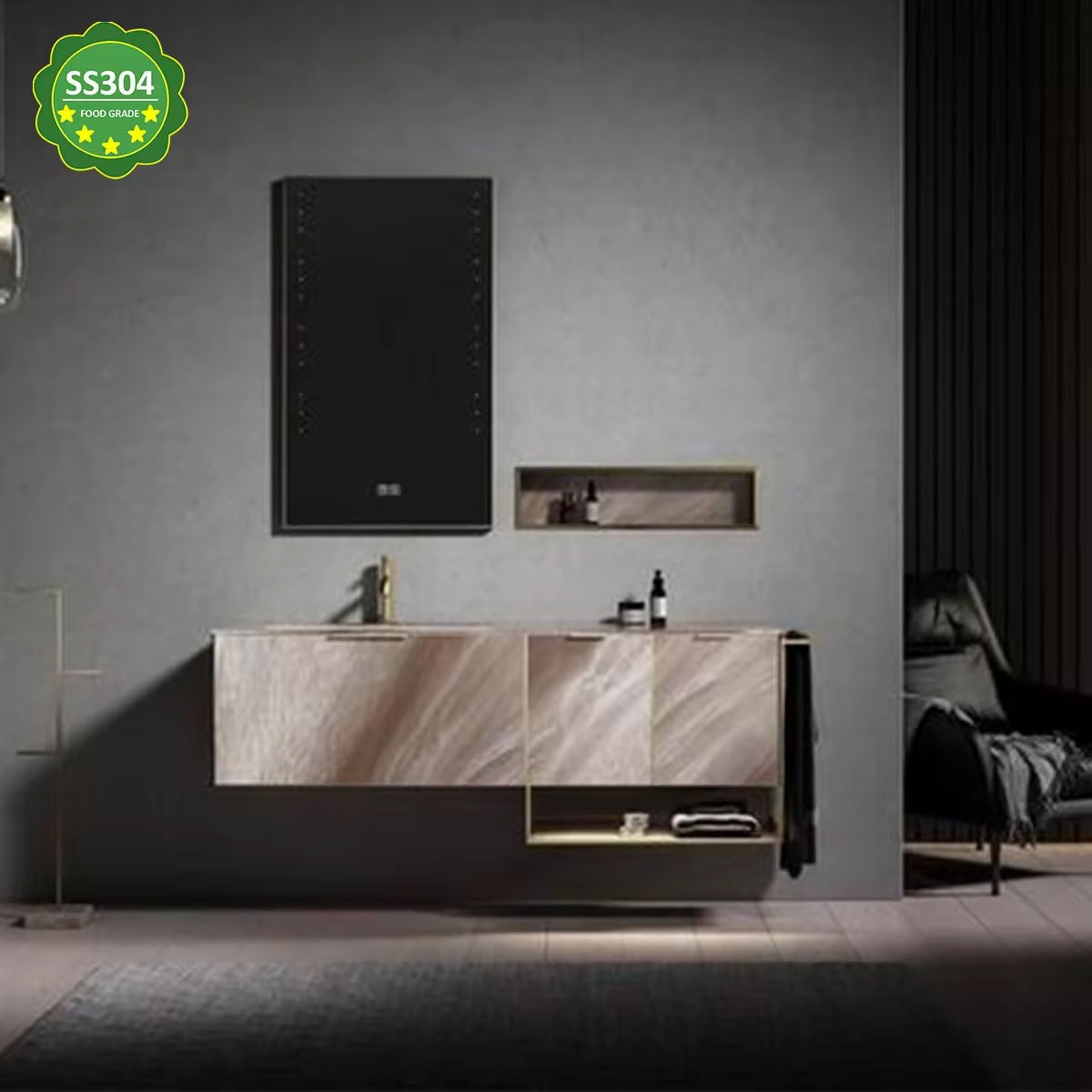 Wall Hung 304 Stainless Steel Bathroom Cabinets Vanity Durable And Sturdy For Home Bathroom