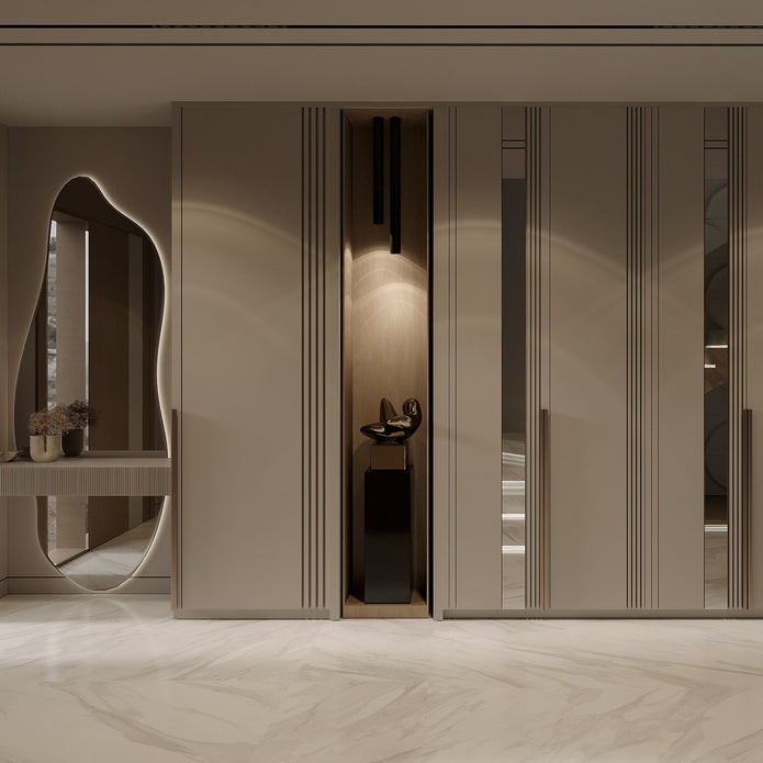 Mirror Panel Doors Walk-in Stainless Steel Wardrobe For Master Dressing Room