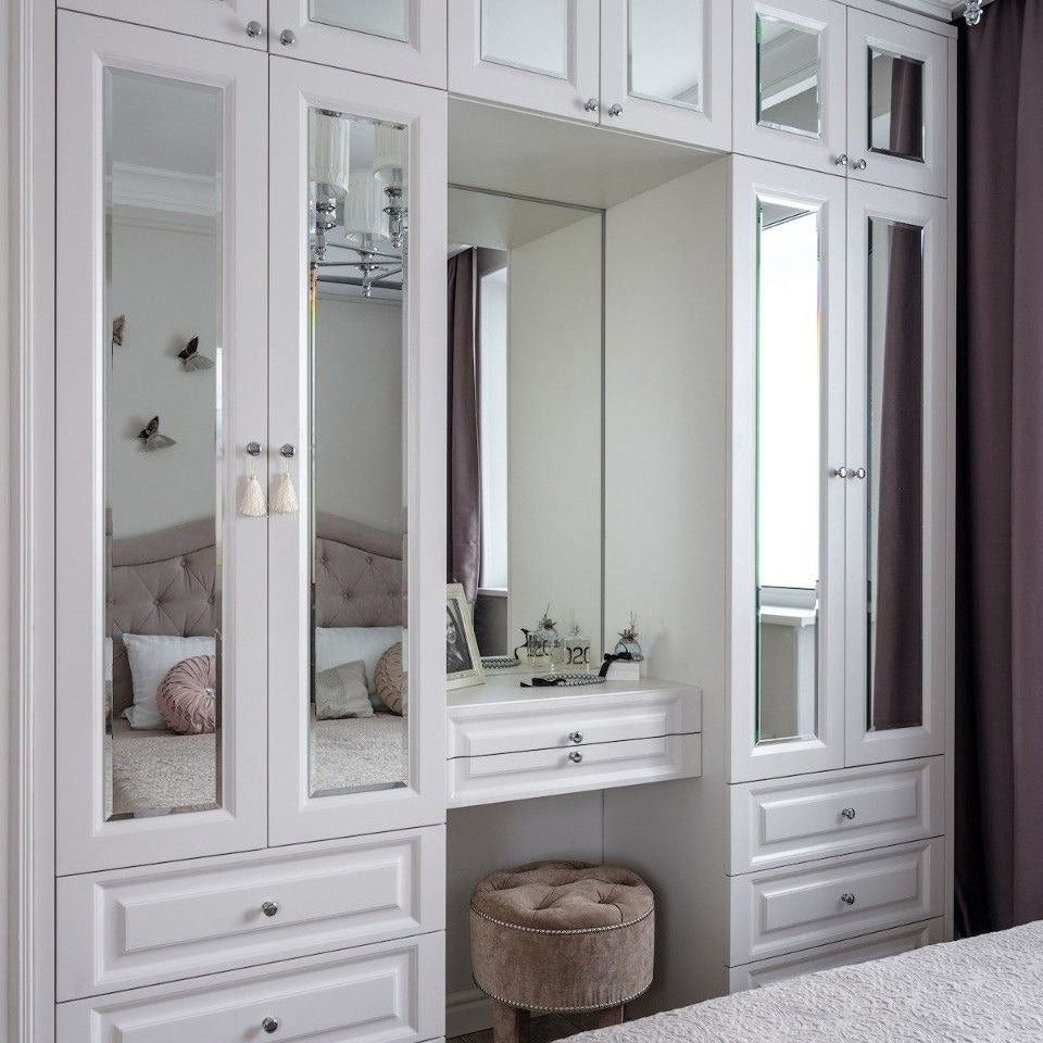 Mirror Door Built-in Stainless Steel Wardrobe For Room With Adjustable Shelves
