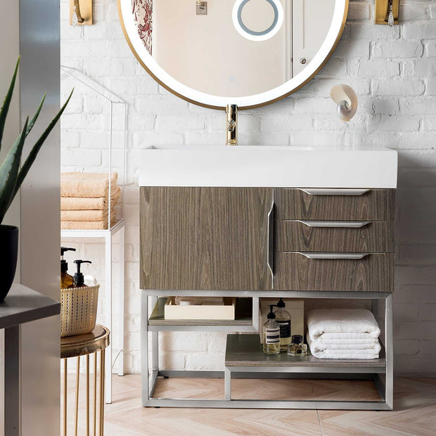 Floor Mounted 304 Stainless Steel Bathroom Cabinets Vanity Shock Resistance For Compact Bathroom