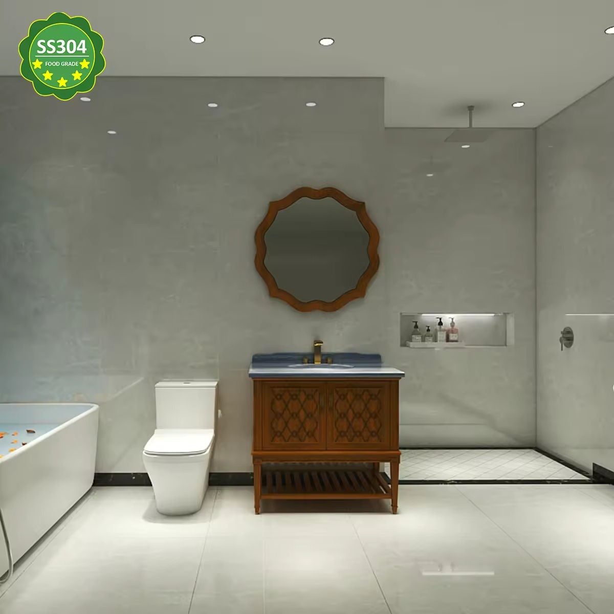 Floor Mounted 304 Stainless Steel Bathroom Vanity Cabinet Moisture Resistant Fashionable For Family Bathroom