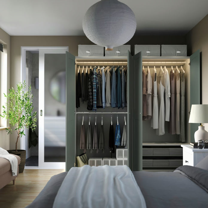 LED Light And Drawers Combination Stainless Steel Wardrobe Cabinet For Home Bedroom