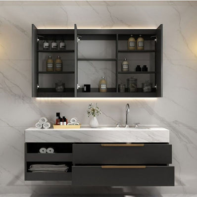 Anti Deformation Wall Hung SS304 Stainless Steel Bathroom Vanity Cabinet For Small Bathrooms
