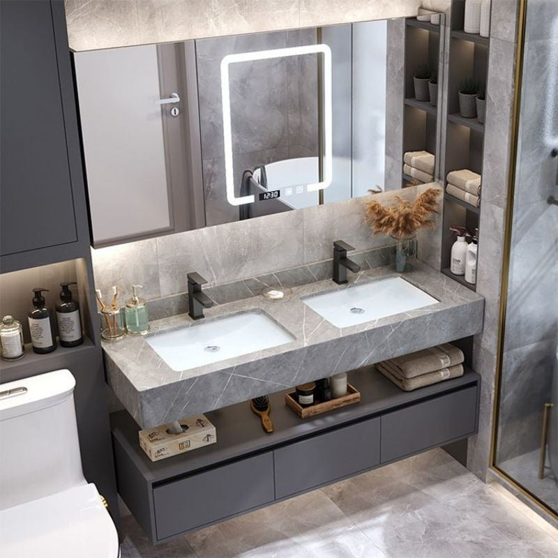Wall Hung 304 Stainless Steel Bathroom Vanity Set Zero Formaldehyde With Sink For Small Bathrooms