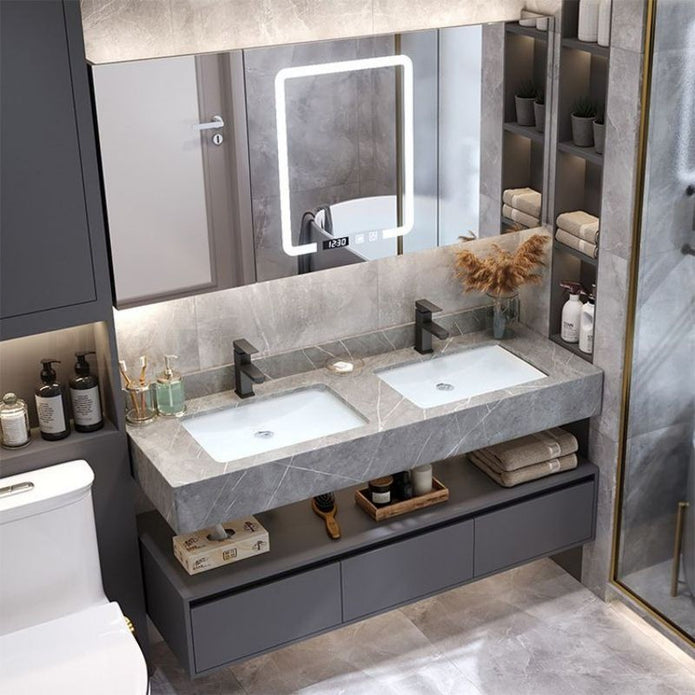 Wall Hung 304 Stainless Steel Bathroom Vanity Set Zero Formaldehyde With Sink For Small Bathrooms