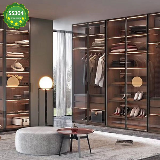 Multi-layer Shelves Walk-in Stainless Steel Wardrobe For Luxury Dressing Room
