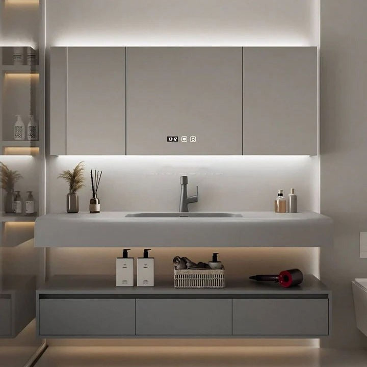 Wall Hung 304 Stainless Steel Bathroom Cabinets Vanity Shock Resistance For Compact Bathroom