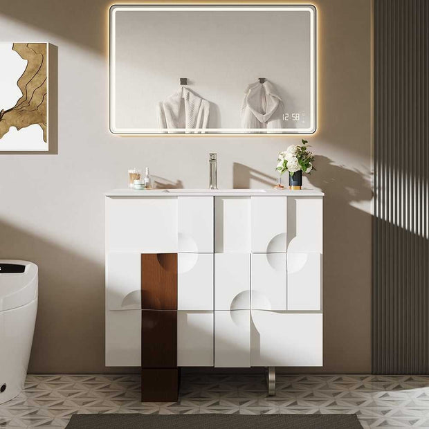 For Washrooms Floor Mounted Stainless Steel Bathroom Vanity Set Multi Functional With Sink