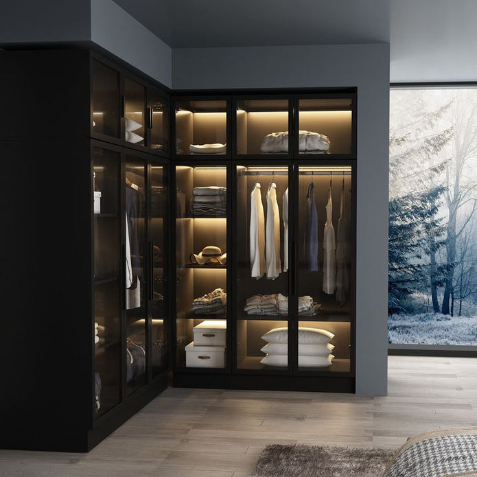 LED Light Inside Built-in Stainless Steel Wardrobe For Master Bedroom With Hanging Rods