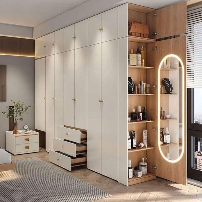 Shelf Dividers Built-in Stainless Steel Wardrobe Cabinet For Guest Room With Mirror