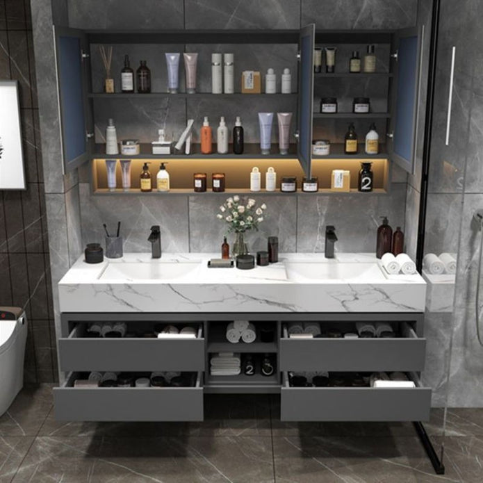 Wall Hung 304 Stainless Steel Bathroom Cabinet Safe To Use Environmental Protection For Guest Bathroom
