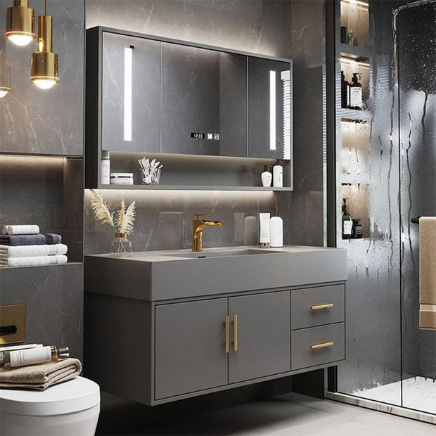 For Modern Bathroom Wall Hung Stainless Steel Bathroom Dressing Table Cool To The Touch With Smart Mirror
