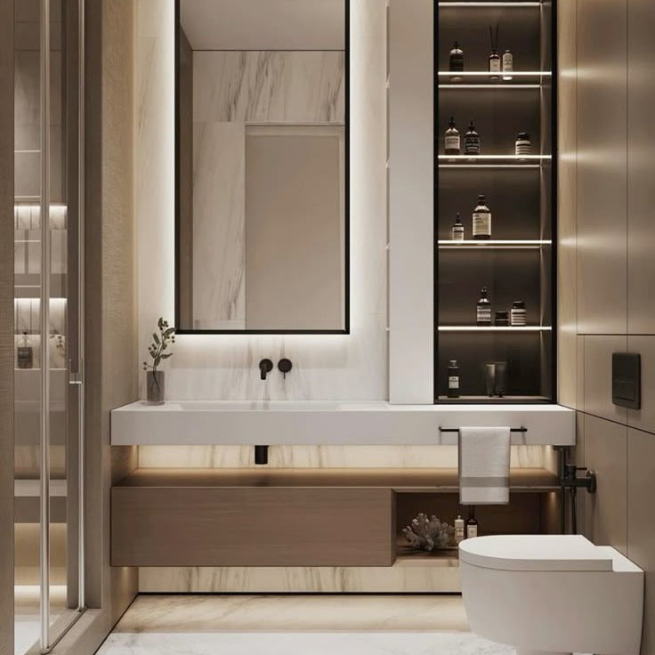 Metallic Texture Wall Hung Stainless Steel Bathroom Vanity Anti Insect Elegant For Home Bathroom