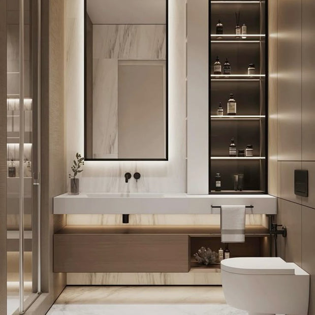 Metallic Texture Wall Hung Stainless Steel Bathroom Vanity Anti Insect Elegant For Home Bathroom