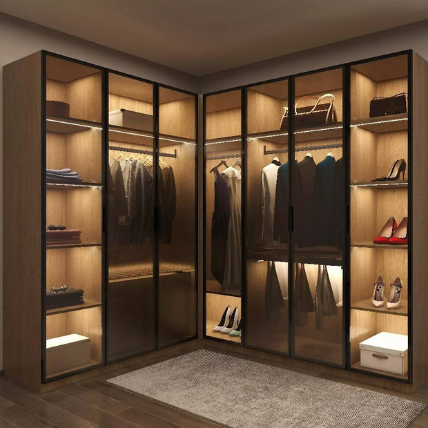 Full-length Mirror Walk-in Stainless Steel Wardrobe For Master Bedroom