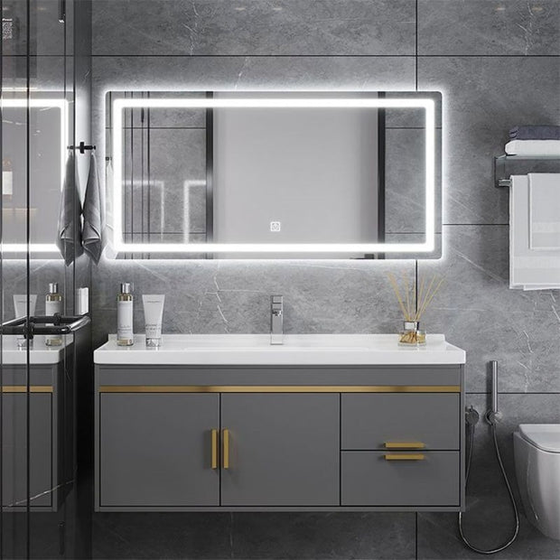 For Home Bathroom Wall Hung Stainless Steel Bathroom Vanity Cabinet Metallic Texture With Storage Rack