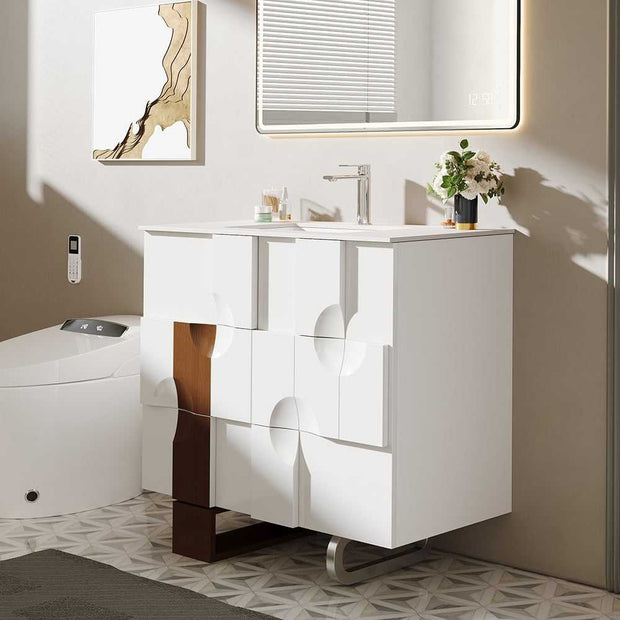 Floor Mounted 304 Stainless Steel Bathroom Cabinet Safe To Use Environmental Protection For Guest Bathroom