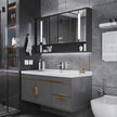 For Home Bathroom Wall Hung Stainless Steel Bathroom Vanity Cabinet Metallic Texture With Storage Rack