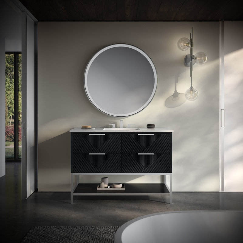 Corrosion Preventive Floor Mounted SS304 Stainless Steel Bathroom Vanity Cabinet Anti Deformation