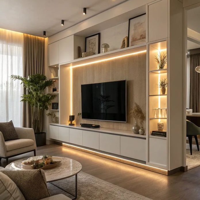 Family Room Moisture-resistant Layer Stainless Steel TV Cabinet Built-In