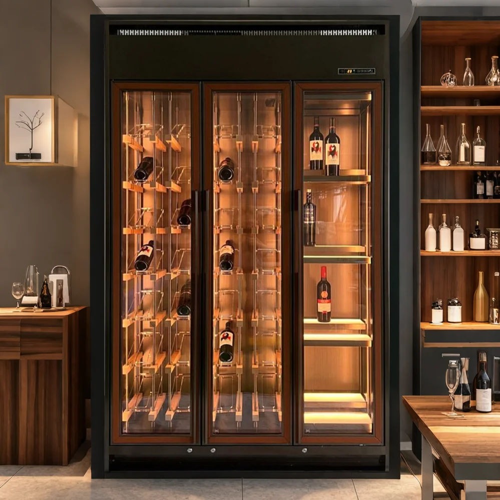 Glass Door Anti-fog Design 304 Stainless Steel Freestanding Wine Storage Cabinet For Dining Room