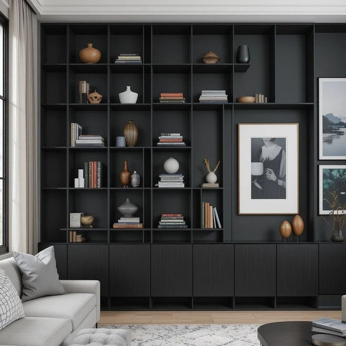 Built-in Stainless Steel Bookshelf With LED Strip Light For Living Room Library