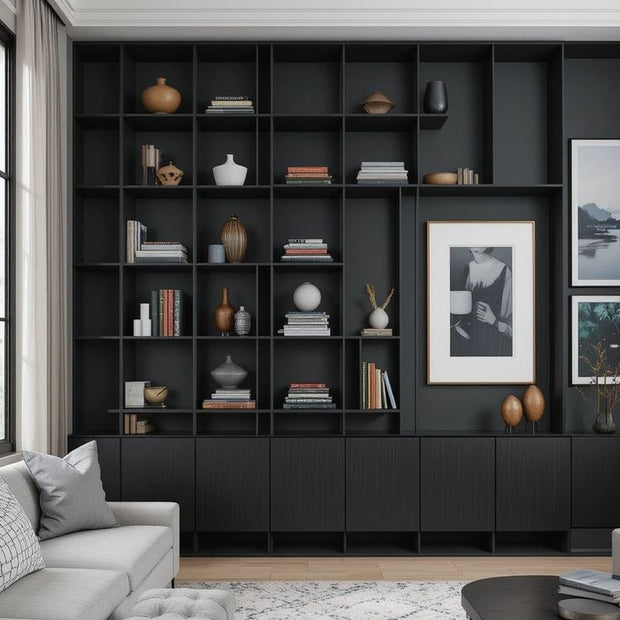 Built-in Stainless Steel Bookshelf With LED Strip Light For Living Room Library