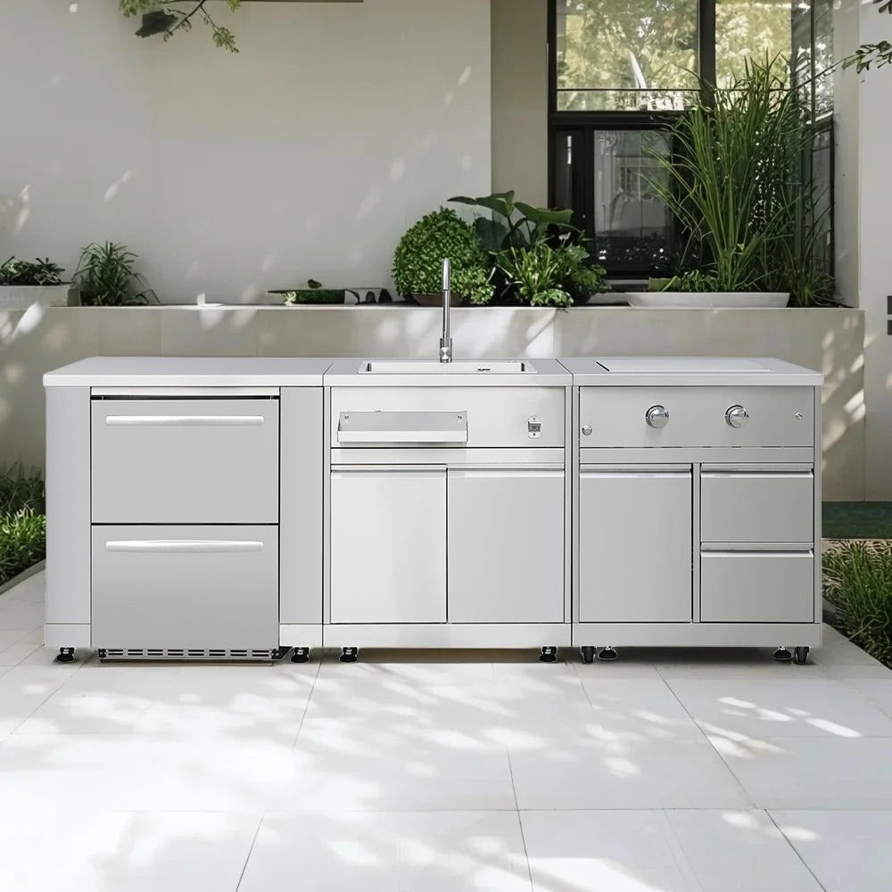 For Courtyard Modular Stainless Steel Outdoor Kitchen Appliances Moisture Resistant With MINI Glass Fridge