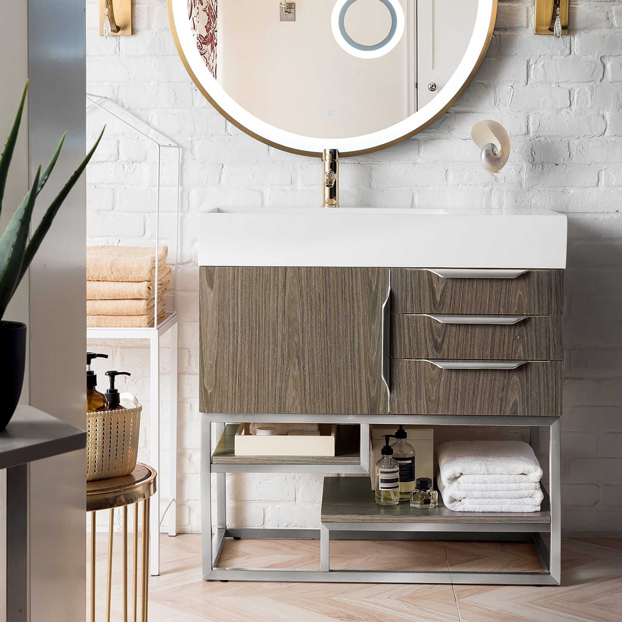 Anti Deformation Floor Mounted SS304 Stainless Steel Bathroom Vanity Mildew Proof For Family Bathroom