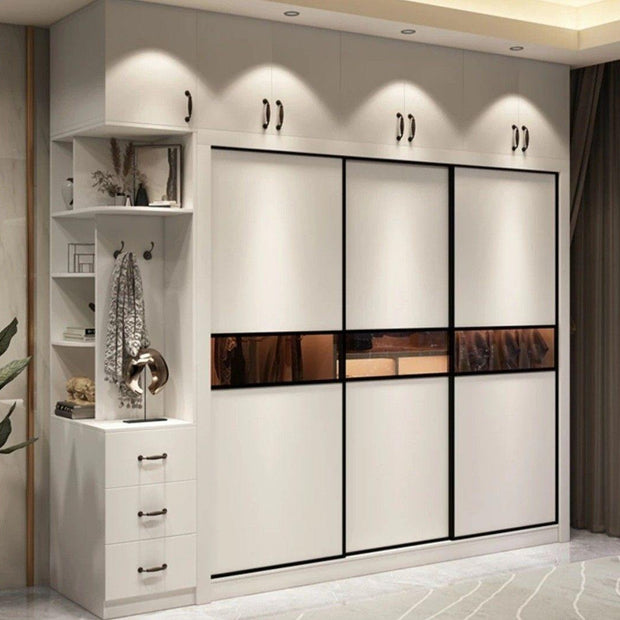 Internal Mirror Combination Stainless Steel Wardrobe For Villa Bedroom