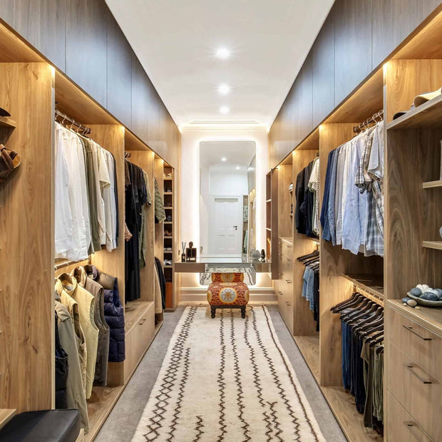 LED Lighting System Walk-in Stainless Steel Wardrobe Cabinet For Master Dressing Room