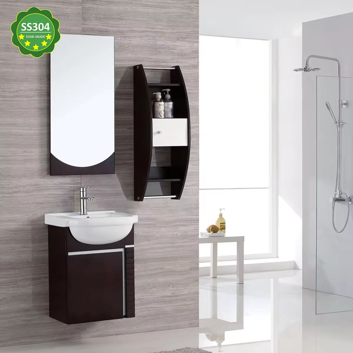 For Guest Bathroom Wall Hung Stainless Steel Bathroom Vanity Moisture Resistant With Smart Mirror