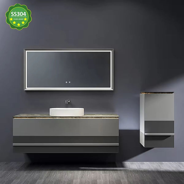 Wall Hung 304 Stainless Steel Bathroom Cabinets Vanity Durable And Sturdy For Home Bathroom