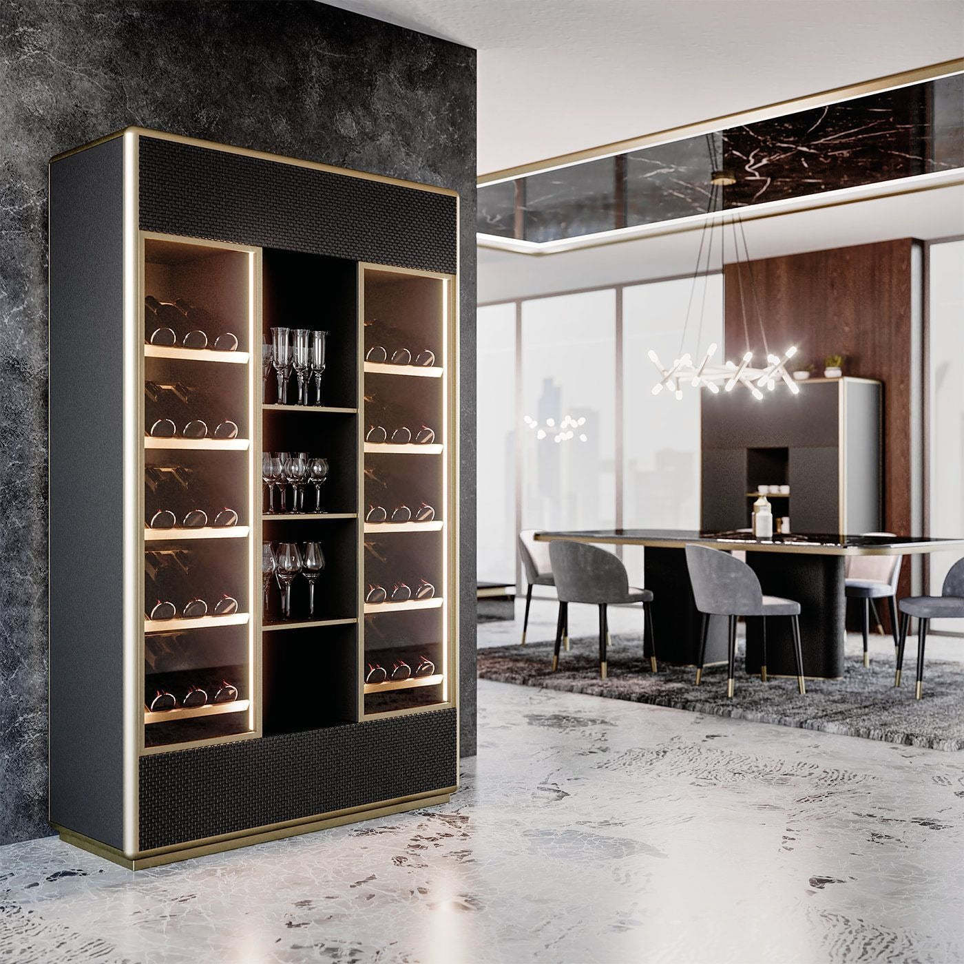 LED Light SS304 Stainless Steel Freestanding Wine Rack For Basement With Customizable Shelf Height
