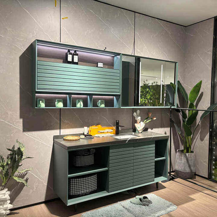 Wall Hung 304 Stainless Steel Bathroom Vanity Set Environmental Protection Cool Colors For Guest Bathroom