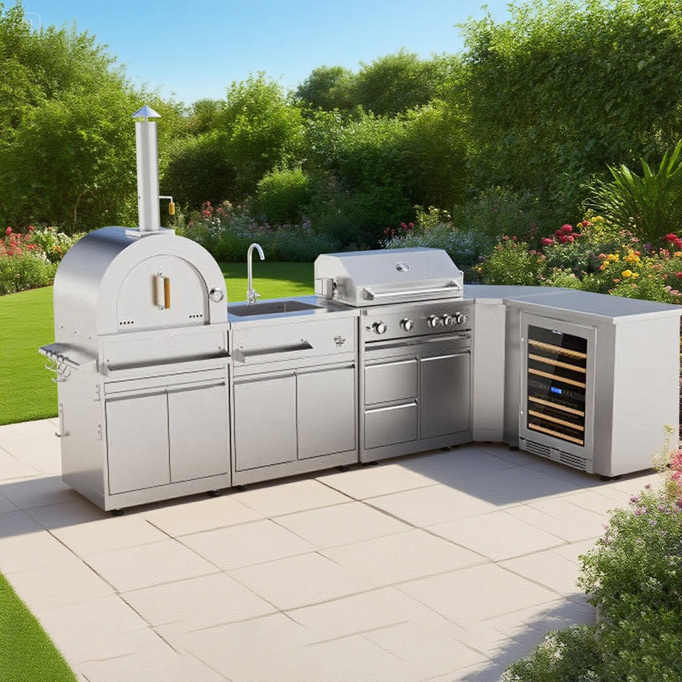 For Villa Modular Stainless Steel Outdoor Kitchen Cabinets Metallic Texture With Sink