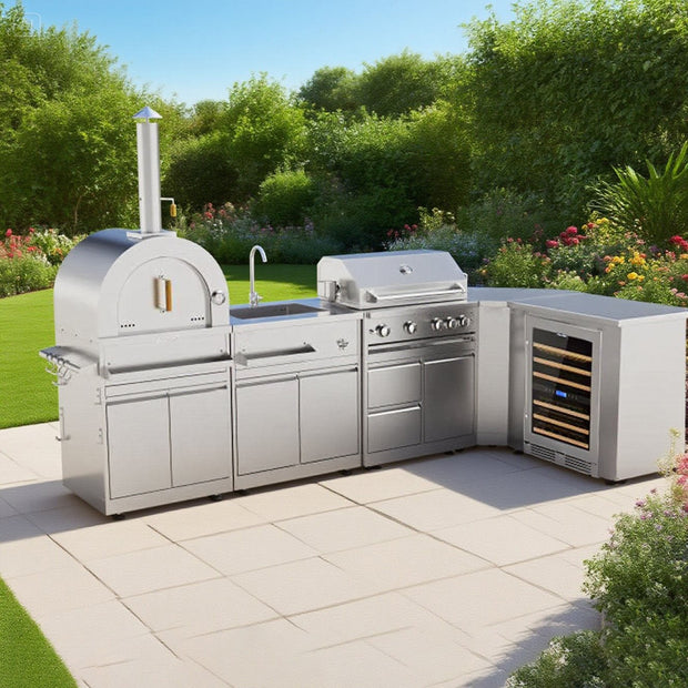 For Villa Modular Stainless Steel Outdoor Kitchen Cabinets Metallic Texture With Sink